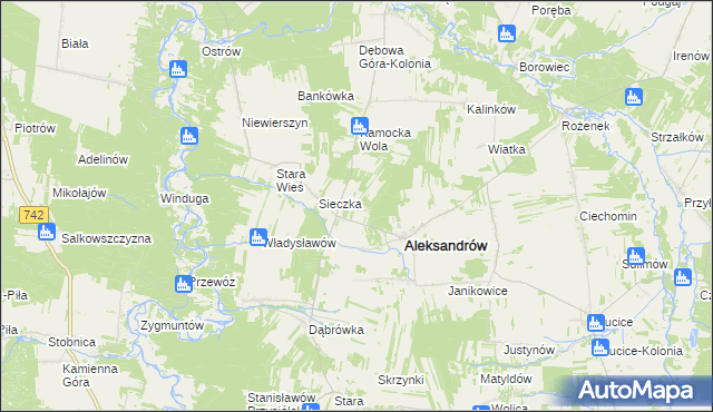 mapa Kawęczyn gmina Aleksandrów, Kawęczyn gmina Aleksandrów na mapie Targeo