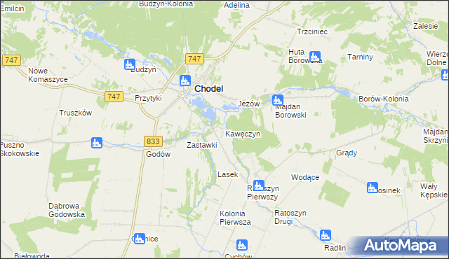 mapa Kawęczyn gmina Chodel, Kawęczyn gmina Chodel na mapie Targeo