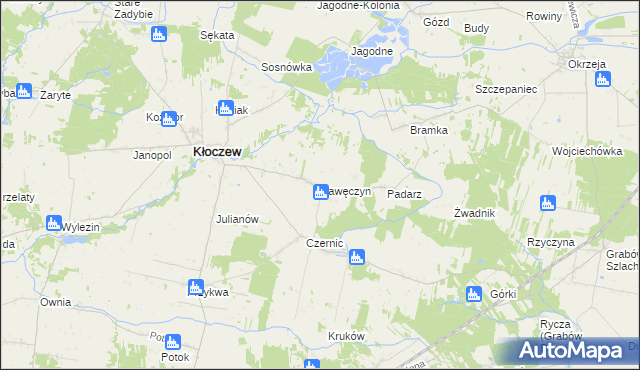 mapa Kawęczyn gmina Kłoczew, Kawęczyn gmina Kłoczew na mapie Targeo