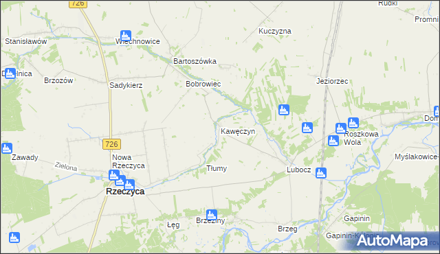 mapa Kawęczyn gmina Rzeczyca, Kawęczyn gmina Rzeczyca na mapie Targeo