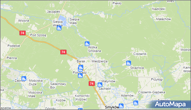 mapa Kawęczyn gmina Smyków, Kawęczyn gmina Smyków na mapie Targeo