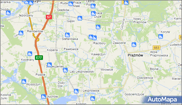 mapa Kawęczyn gmina Tarczyn, Kawęczyn gmina Tarczyn na mapie Targeo