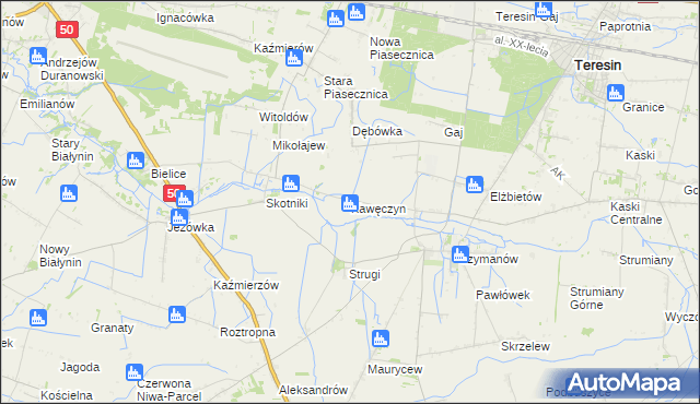 mapa Kawęczyn gmina Teresin, Kawęczyn gmina Teresin na mapie Targeo