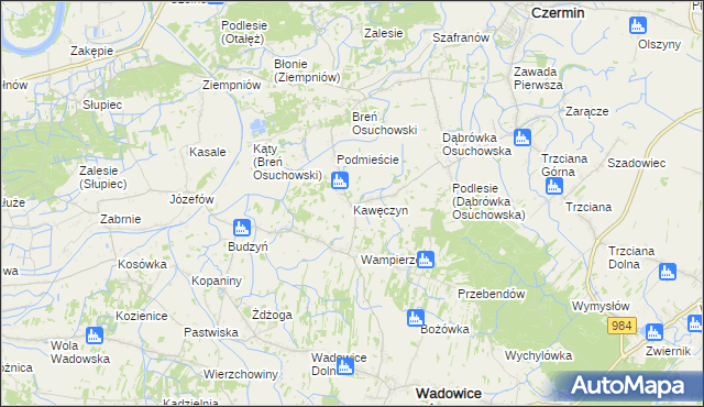 mapa Kawęczyn gmina Wadowice Górne, Kawęczyn gmina Wadowice Górne na mapie Targeo