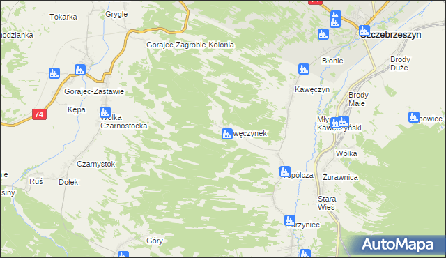 mapa Kawęczynek gmina Szczebrzeszyn, Kawęczynek gmina Szczebrzeszyn na mapie Targeo