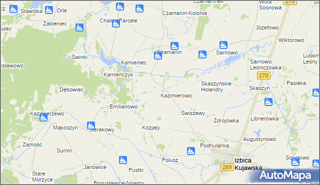 mapa Kazimierowo gmina Izbica Kujawska, Kazimierowo gmina Izbica Kujawska na mapie Targeo