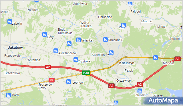 mapa Kazimierzów gmina Kałuszyn, Kazimierzów gmina Kałuszyn na mapie Targeo