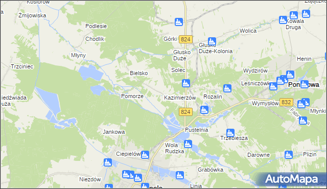 mapa Kazimierzów gmina Opole Lubelskie, Kazimierzów gmina Opole Lubelskie na mapie Targeo