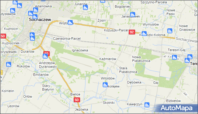 mapa Kaźmierów gmina Sochaczew, Kaźmierów gmina Sochaczew na mapie Targeo