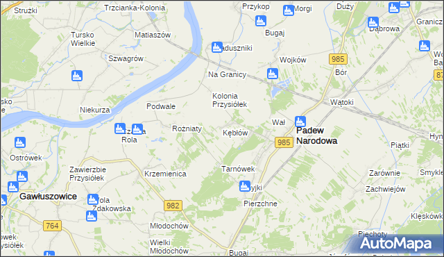 mapa Kębłów gmina Padew Narodowa, Kębłów gmina Padew Narodowa na mapie Targeo