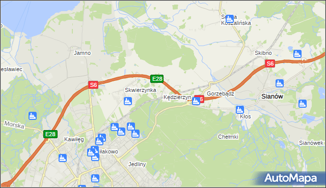 mapa Kędzierzyn gmina Sianów, Kędzierzyn gmina Sianów na mapie Targeo