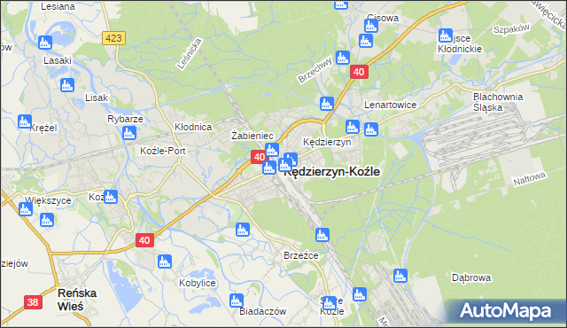 mapa Kędzierzyna-Koźle, Kędzierzyn-Koźle na mapie Targeo