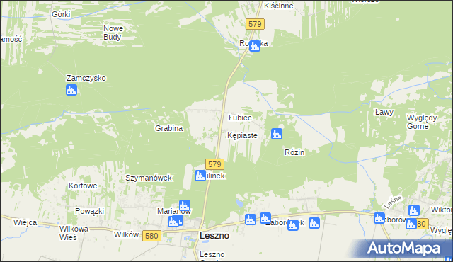 mapa Kępiaste gmina Leszno, Kępiaste gmina Leszno na mapie Targeo