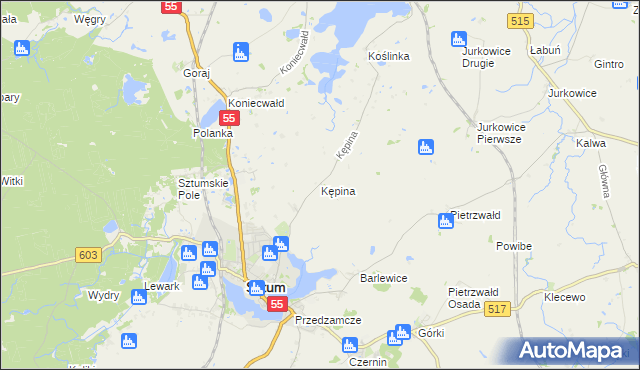 mapa Kępina gmina Sztum, Kępina gmina Sztum na mapie Targeo