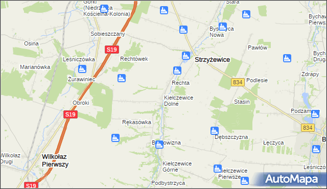 mapa Kiełczewice Dolne, Kiełczewice Dolne na mapie Targeo