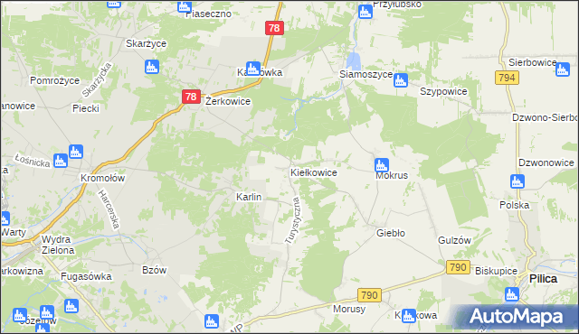 mapa Kiełkowice, Kiełkowice na mapie Targeo