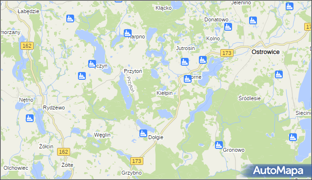 mapa Kiełpin gmina Ostrowice, Kiełpin gmina Ostrowice na mapie Targeo