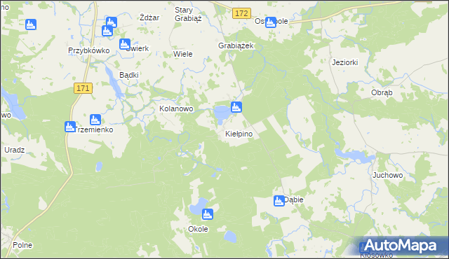 mapa Kiełpino gmina Borne Sulinowo, Kiełpino gmina Borne Sulinowo na mapie Targeo