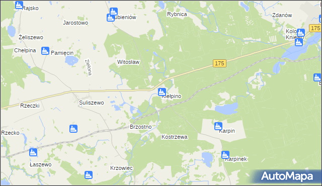 mapa Kiełpino gmina Drawno, Kiełpino gmina Drawno na mapie Targeo