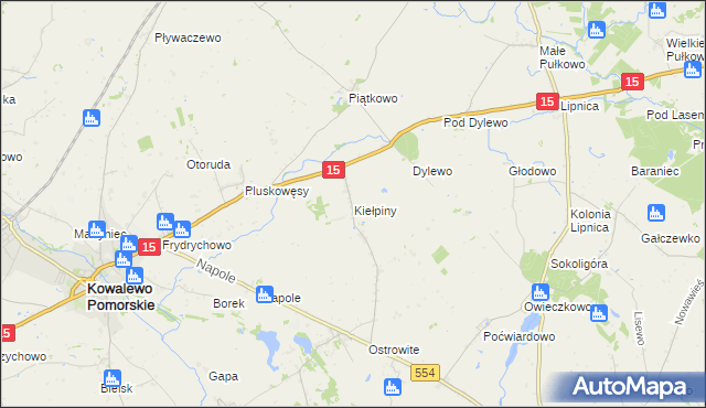 mapa Kiełpiny gmina Kowalewo Pomorskie, Kiełpiny gmina Kowalewo Pomorskie na mapie Targeo