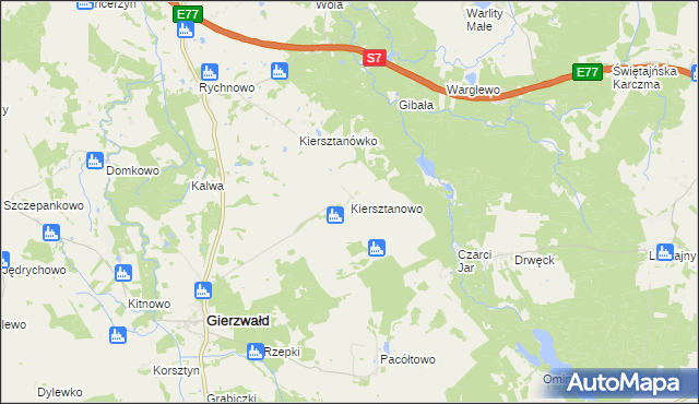 mapa Kiersztanowo gmina Grunwald, Kiersztanowo gmina Grunwald na mapie Targeo