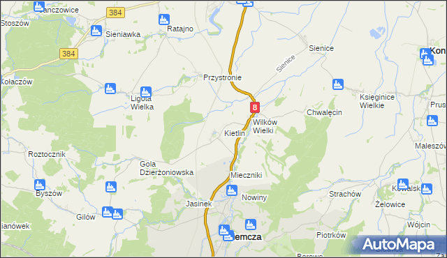 mapa Kietlin gmina Niemcza, Kietlin gmina Niemcza na mapie Targeo