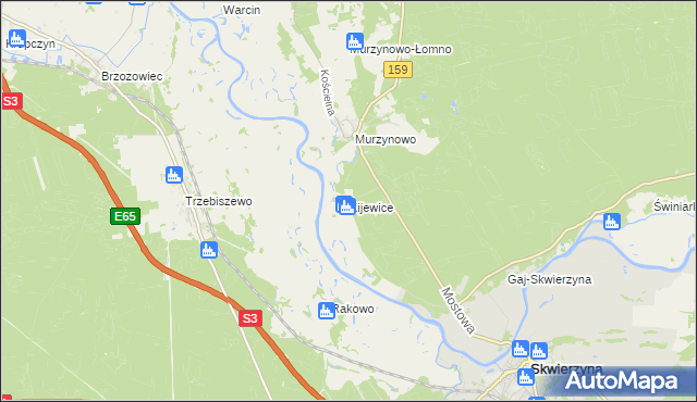 mapa Kijewice gmina Skwierzyna, Kijewice gmina Skwierzyna na mapie Targeo