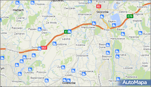 mapa Kisielów gmina Goleszów, Kisielów gmina Goleszów na mapie Targeo