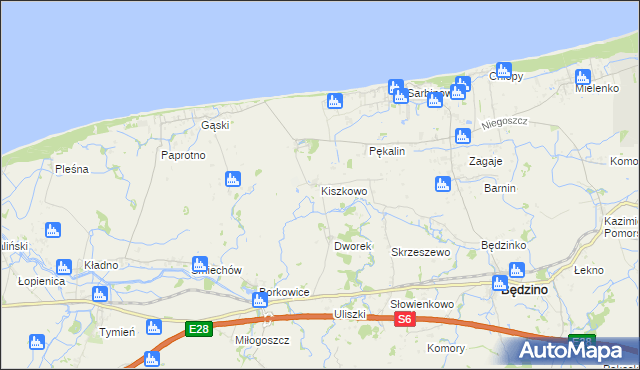 mapa Kiszkowo gmina Będzino, Kiszkowo gmina Będzino na mapie Targeo