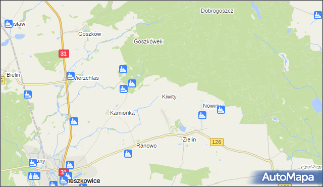 mapa Kiwity gmina Mieszkowice, Kiwity gmina Mieszkowice na mapie Targeo