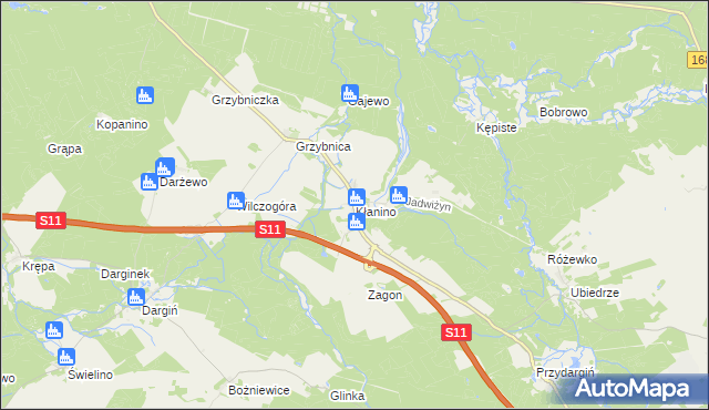 mapa Kłanino gmina Bobolice, Kłanino gmina Bobolice na mapie Targeo