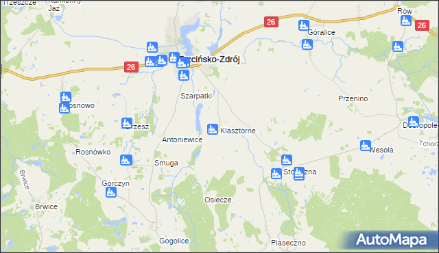 mapa Klasztorne gmina Trzcińsko-Zdrój, Klasztorne gmina Trzcińsko-Zdrój na mapie Targeo