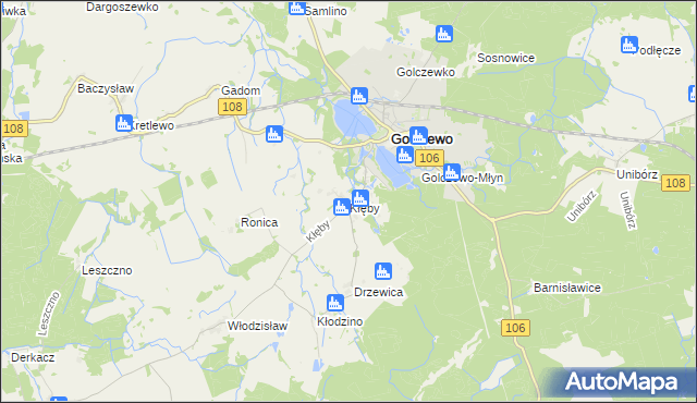 mapa Kłęby gmina Golczewo, Kłęby gmina Golczewo na mapie Targeo