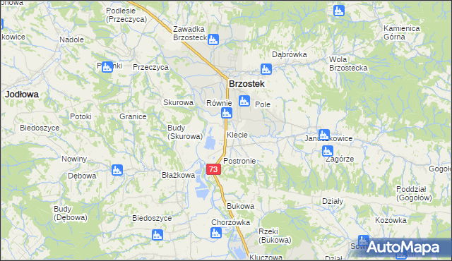 mapa Klecie gmina Brzostek, Klecie gmina Brzostek na mapie Targeo