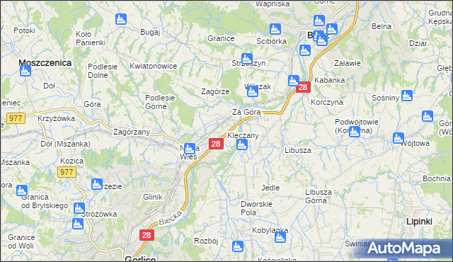 mapa Klęczany gmina Gorlice, Klęczany gmina Gorlice na mapie Targeo