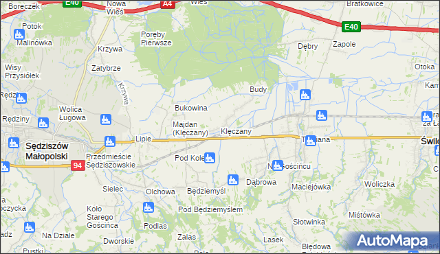 mapa Klęczany gmina Sędziszów Małopolski, Klęczany gmina Sędziszów Małopolski na mapie Targeo