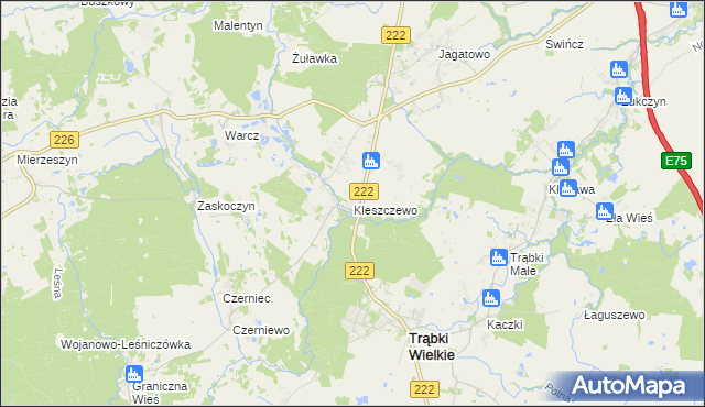 mapa Kleszczewo gmina Trąbki Wielkie, Kleszczewo gmina Trąbki Wielkie na mapie Targeo