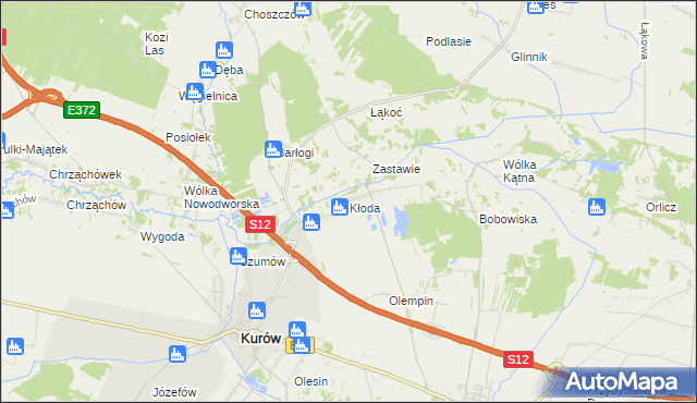mapa Kłoda gmina Kurów, Kłoda gmina Kurów na mapie Targeo