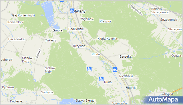mapa Kłoda gmina Rytwiany, Kłoda gmina Rytwiany na mapie Targeo
