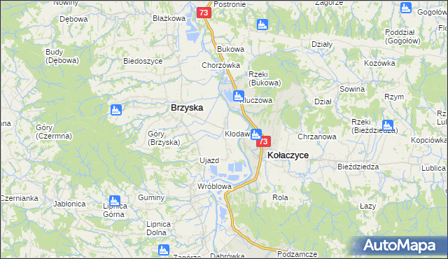 mapa Kłodawa gmina Brzyska, Kłodawa gmina Brzyska na mapie Targeo