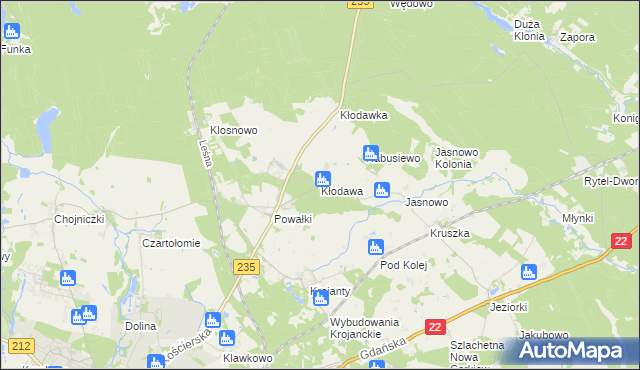 mapa Kłodawa gmina Chojnice, Kłodawa gmina Chojnice na mapie Targeo