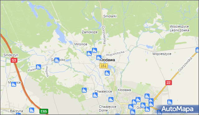 mapa Kłodawa powiat gorzowski, Kłodawa powiat gorzowski na mapie Targeo