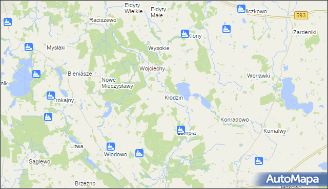 mapa Kłodzin gmina Miłakowo, Kłodzin gmina Miłakowo na mapie Targeo