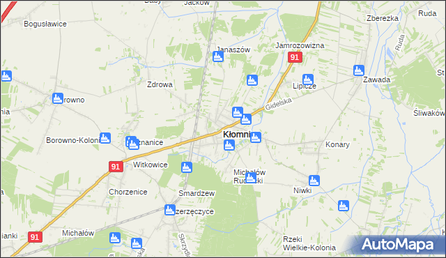 mapa Kłomnice, Kłomnice na mapie Targeo