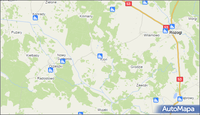 mapa Klon gmina Rozogi, Klon gmina Rozogi na mapie Targeo