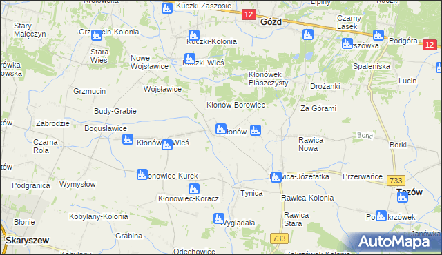 mapa Kłonów, Kłonów na mapie Targeo