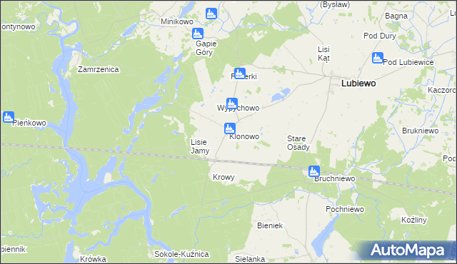 mapa Klonowo gmina Lubiewo, Klonowo gmina Lubiewo na mapie Targeo