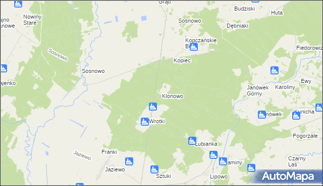 mapa Klonowo gmina Sztabin, Klonowo gmina Sztabin na mapie Targeo