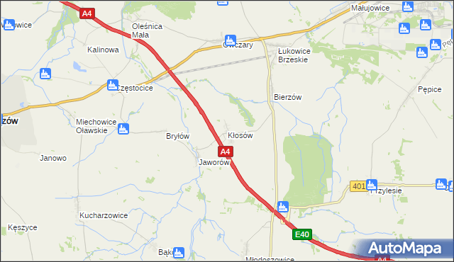 mapa Kłosów gmina Wiązów, Kłosów gmina Wiązów na mapie Targeo