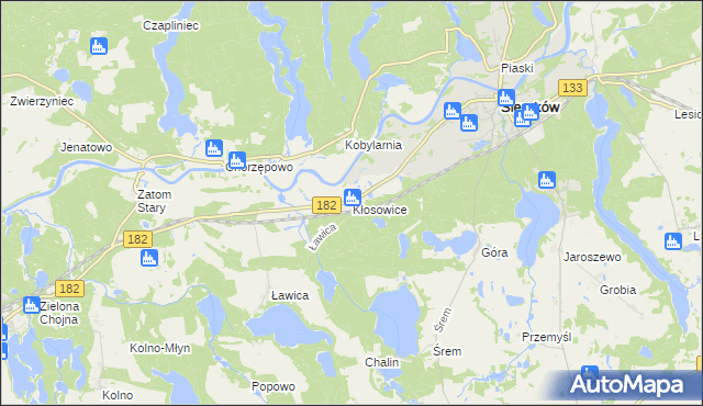 mapa Kłosowice gmina Sieraków, Kłosowice gmina Sieraków na mapie Targeo